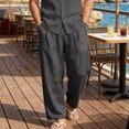 thumbnail image 6 of Gamivast Linen Pants for Men Straight Leg Mid Rise Drawstring Elastic Waist Breathable Lightweight Beach Pants with Pockets Resort Vacation Wear, 6 of 8