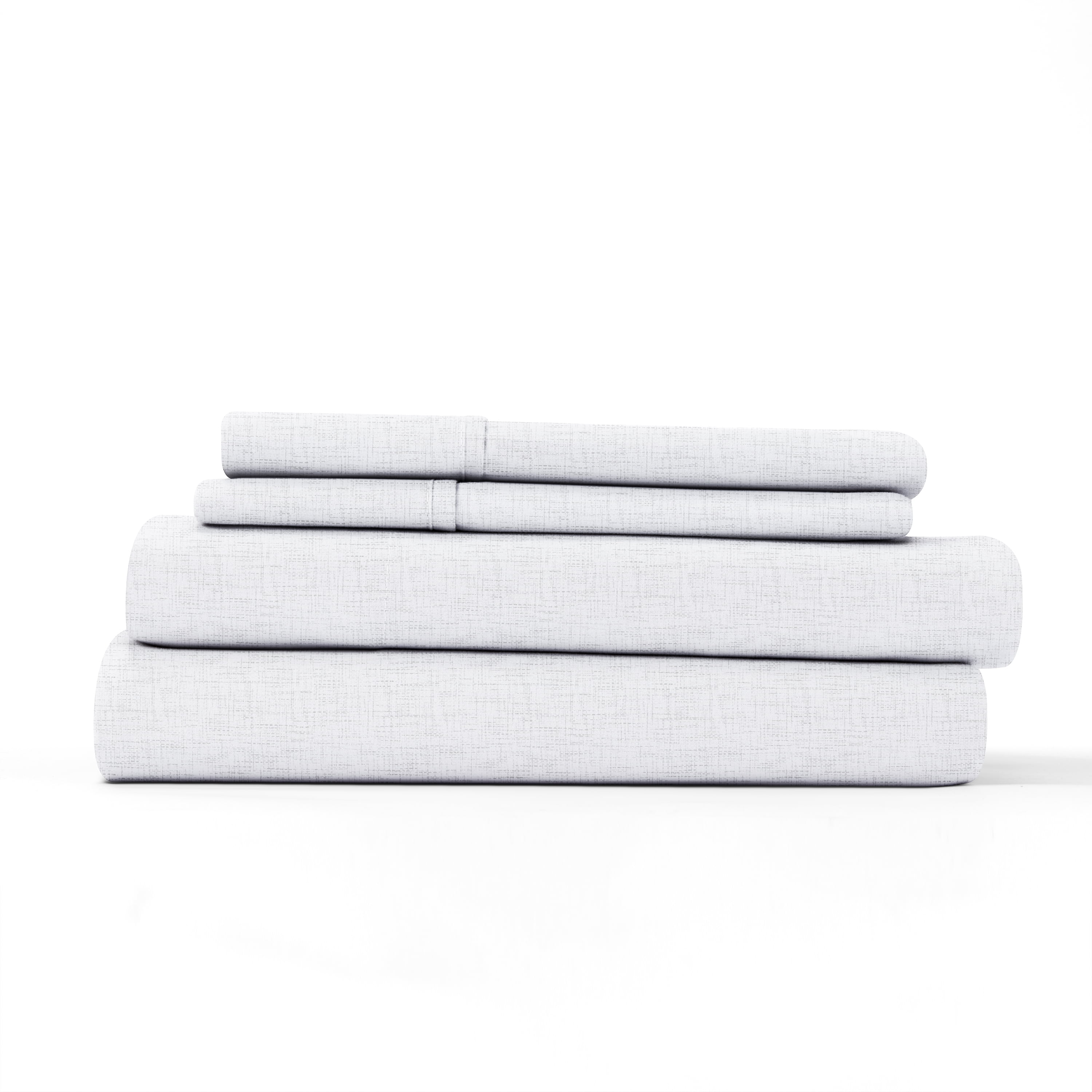 Noble Linens 3 Piece Pattern Microfiber Bed Sheets Set, White Chambray Style, Twin