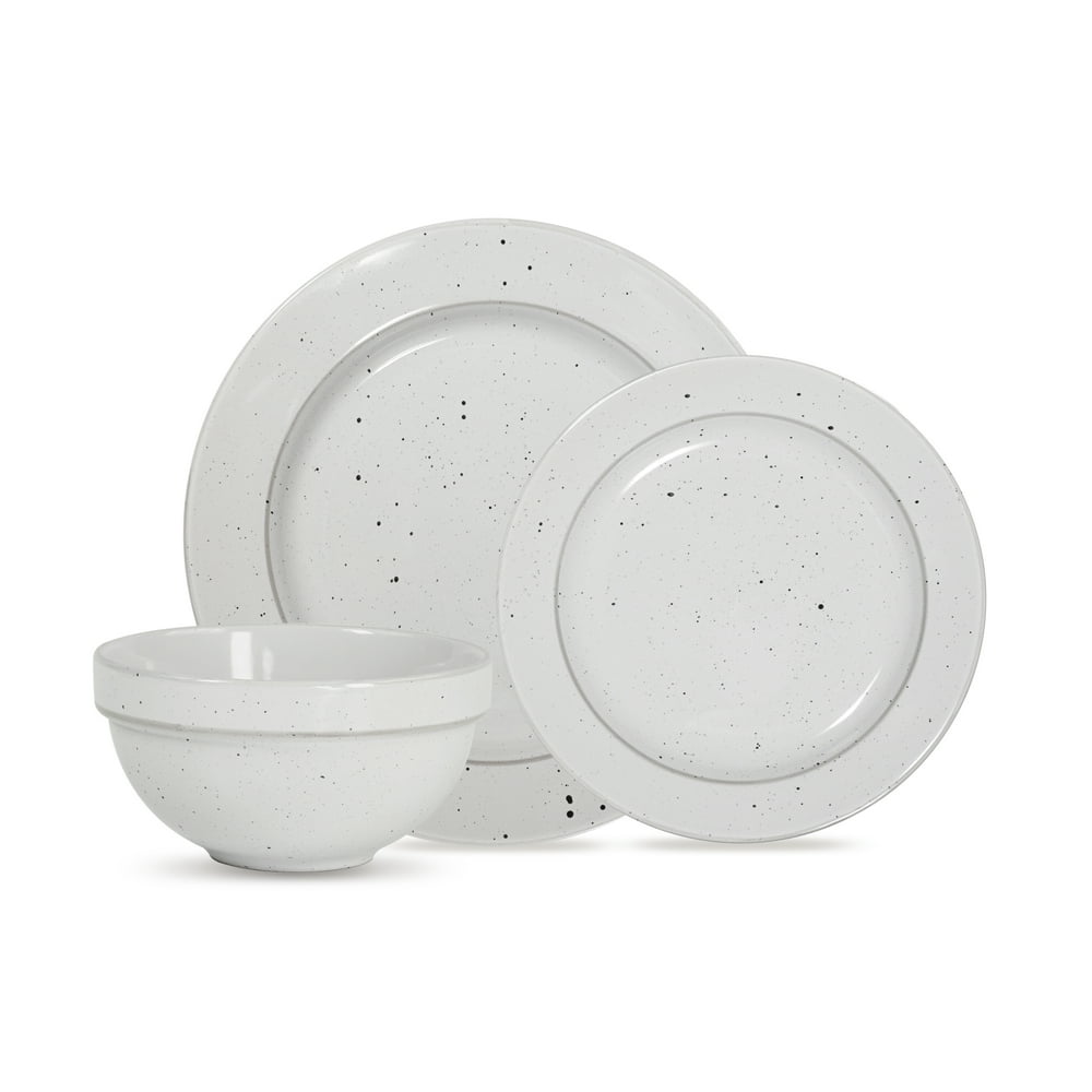 Mainstays Speckled Collection 12Piece Stoneware Dinnerware Set, White