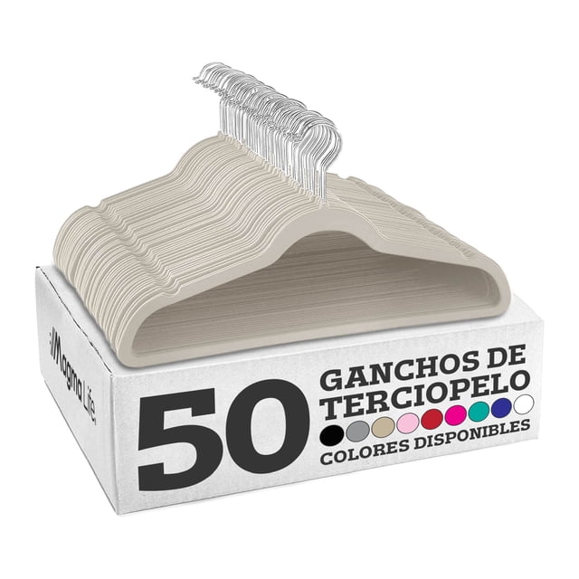 MAGMALIFE 50 Ganchos para Ropa de Terciopelo, Gancho Plateado Giratorio de 360 Grados, Adecuado para Todo Tipo de Ropa, Antideslizante (Beige)
