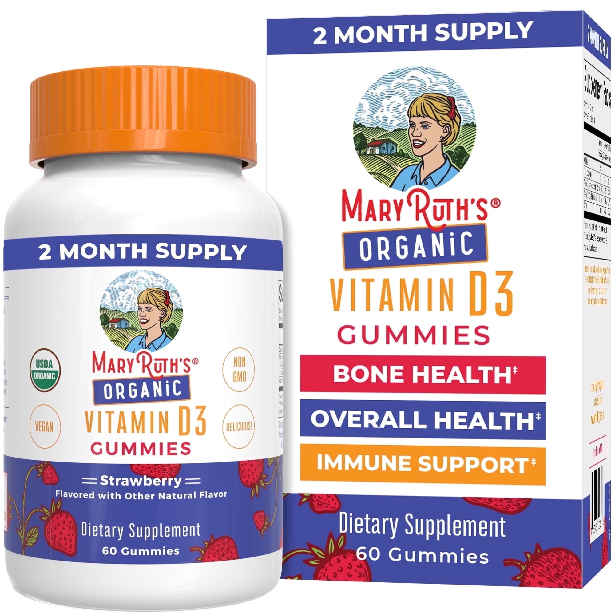 (2 pack) MaryRuth's Vitamin D3 Gummies USDA Organic Strawberry Vegan Ages 2+ 60 Count
