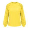 thumbnail image 5 of ZDNIXIAN Women Waffle Knit Casual Blouse ,Hollow Lace Raglan Puff Long Sleeve Top, Crew Neck Loose Fit Solid Color Pullover Shirt, 5 of 5