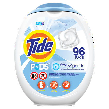 Tide PODS Free & Gentle Liquid Laundry Detergent Pacs, 96 count (Packaging May (Best Price On Tide Pods)