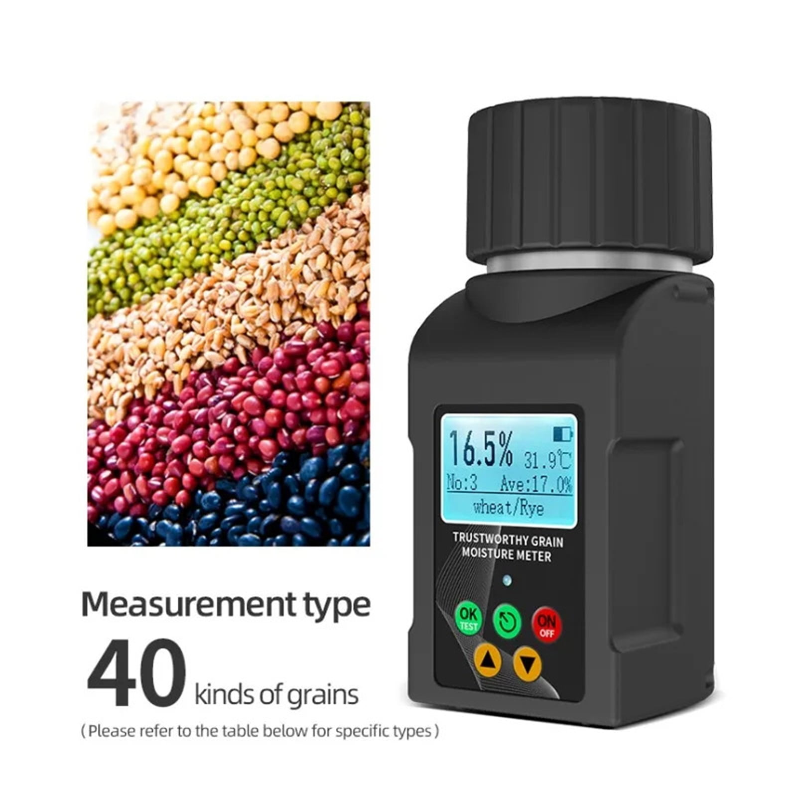 40 Kinds Grains Moisture Meter Wheat Grains Humidity Tester 9 Languages Corn Bean Peanut Seed Hygrometer Data ,Precision Tool