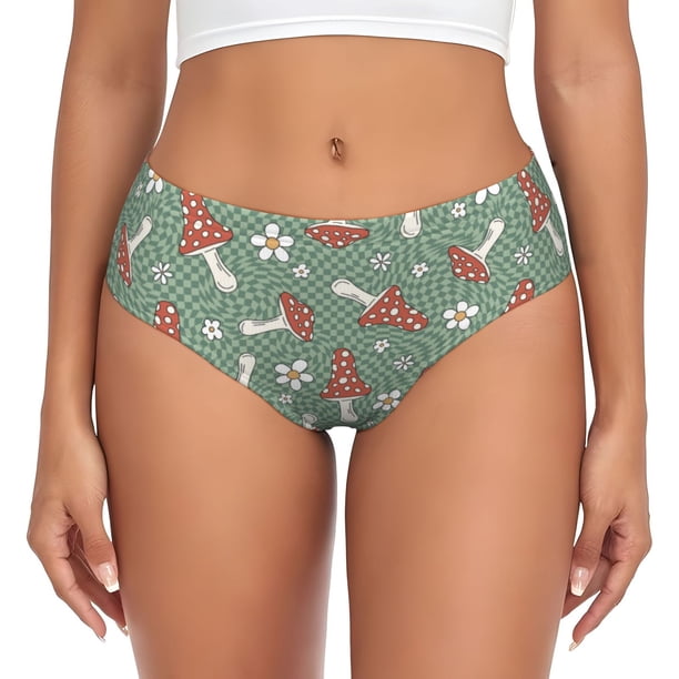 Fotbe Retro Hippie Groovy Mushroom Calzones Estampados para Mujer – Ropa Interior de Algodón, Cómoda, Suave y Elástica-Medium