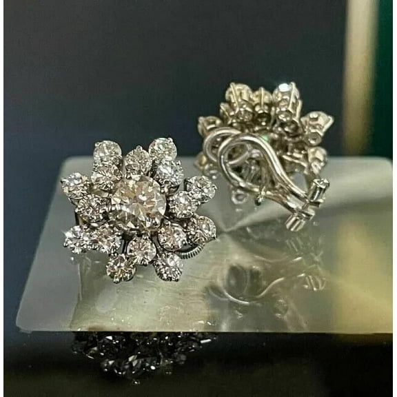Vintage Flower Women's Earrings 3Ct Round Cut Lab Created Diamond 14k White Gold Plated Pure 925 Sterling Silver