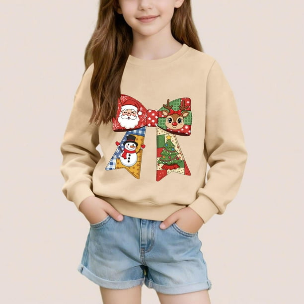 Sudadera sin capucha para niños, con estampado navideño, cuello redondo, manga larga, forro polar, para niños de talla mediana a grande, blusa de poliéster para niños.
