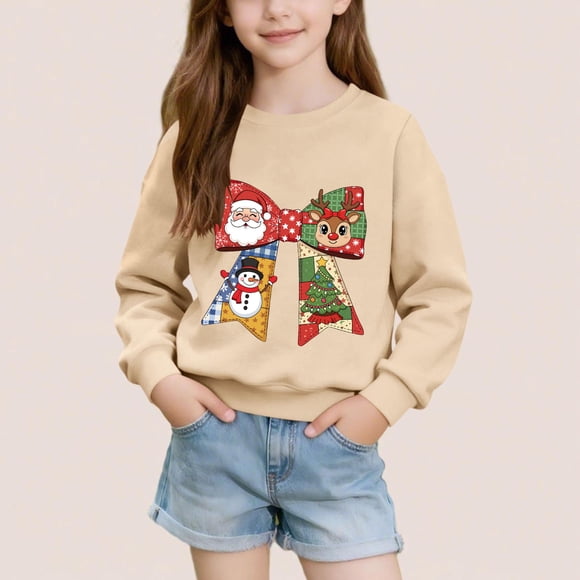 Sudadera sin capucha para niños, con estampado navideño, cuello redondo, manga larga, forro polar, para niños de talla mediana a grande, blusa de poliéster para niños.