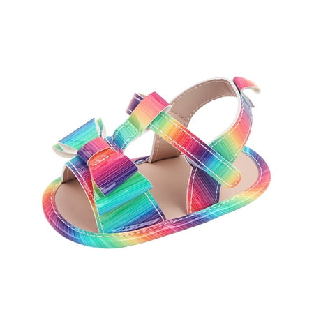 

AnuirheiH Toddler Shoes Baby Girls Cute Hollow Out Gradient Color Bow Non-slip Soft Bottom Sandals On Sale