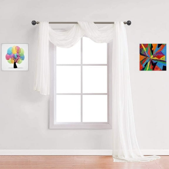 WARM HOME DESIGNS 18 Feet Sheer Ivory Beige Color Window Scarf. Valance Scarves Are 55 x 216 Inches. AM Beige 216