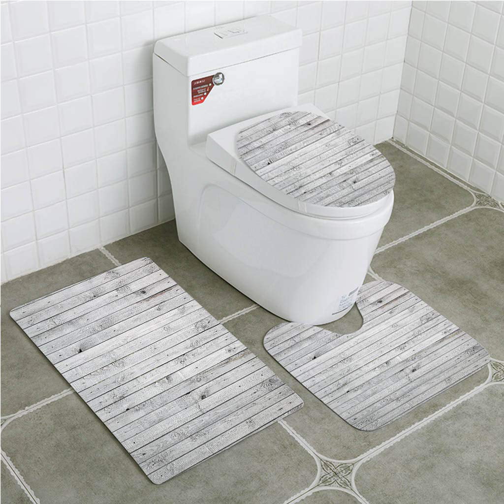3pcs Bathroom Set Toilet Seat Cushion Warmer Carpet block printing Floor Mat NEW 