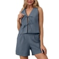 thumbnail image 3 of Women's Tie Front Vest and Shorts Set Resort Summer 2 Piece Outfit, 3 of 9