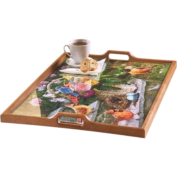 Bits and Pieces Jigsaw Puzzle Serving Tray Solid Hardwood with Removable Acrylic Cover for 18x24 Inch Puzzles