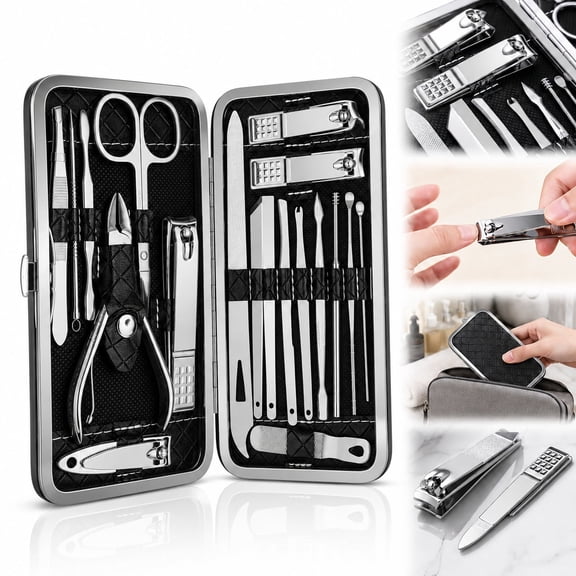 Rongsi Manicure Set 19 in 1 Nail Clippers, Stainless Steel Professional Grooming Kits, Nail Care Tools Pedicure kit with Luxurious Travel Case (Black)