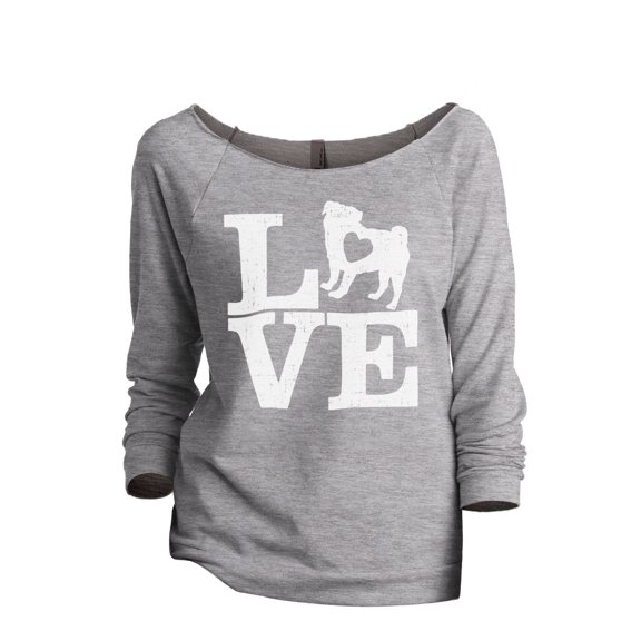Thread Tank Love Pug Women's Fashion Slouchy 3/4 Sleeves Raglan Sweatshirt Sport Grey Small