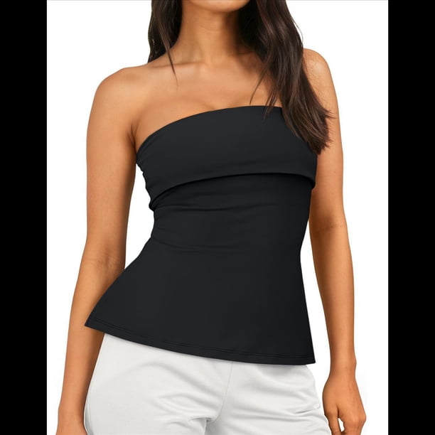 Tops de Tubo para Salir para Mujer 2025, Camisetas de Verano con Hombros Descubiertos y Espalda Descubierta, Lindas Camisetas de Trabajo, Tops de Vacaciones, Conjuntos Y2K. Negro S