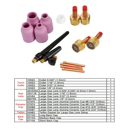 

Motor Genic 16Pcs Tig Welding Gas Lens Accessory Kit .020~1/8 For Torch 17/18/26 T7