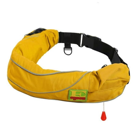 Premium Auto/Manual Inflatable Belt Pack PFD Waist Inflate Life Jacket with Zippered Storage Pocket for Adult Yellow