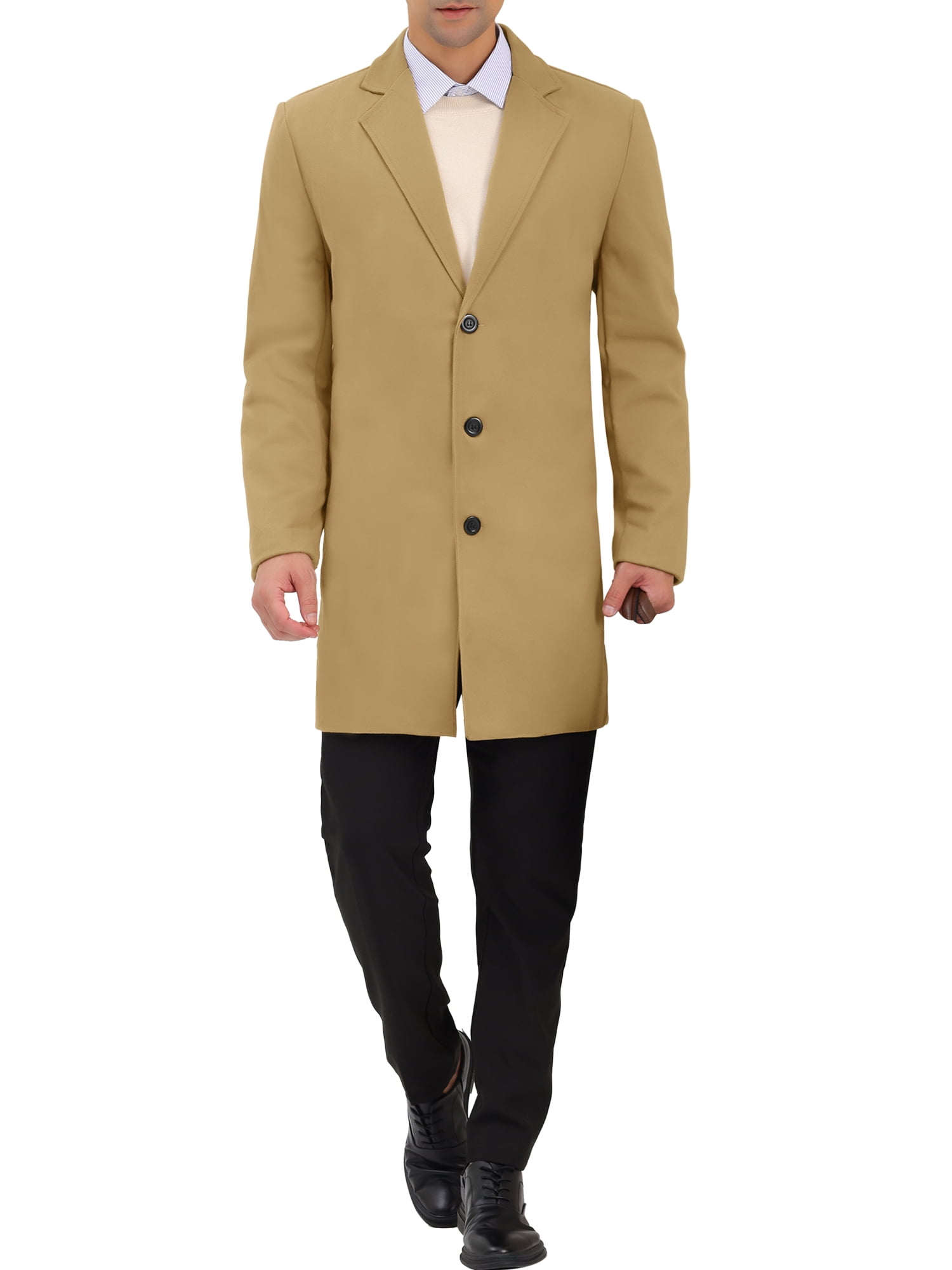 Unique Bargains Men's Trench Notch Lapel Single Breasted Classic Long Overcoat XL Khaki