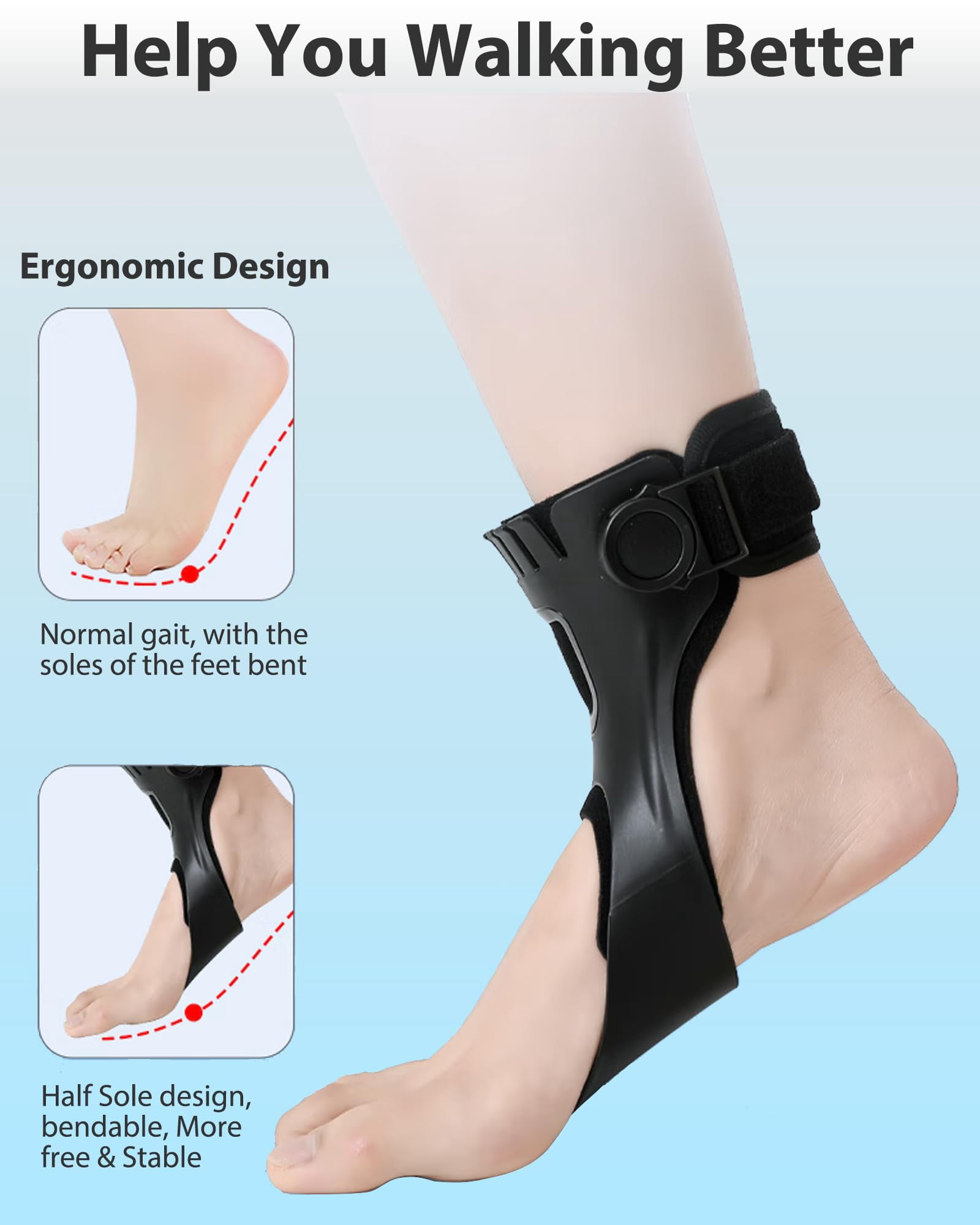 Lohol Professional AFO Drop Foot Brace, Lightweight Ankle Foot Orthosis for Walking Support, Men & Women, L - Right