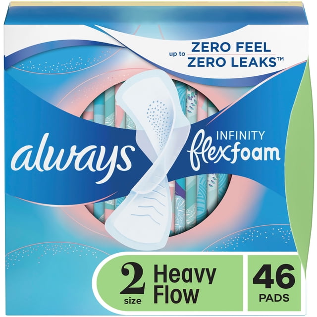 Always Infinity with FlexFoam Pads for Women, Size 2, Heavy Absorbency, with Wings, Unscented 46 count