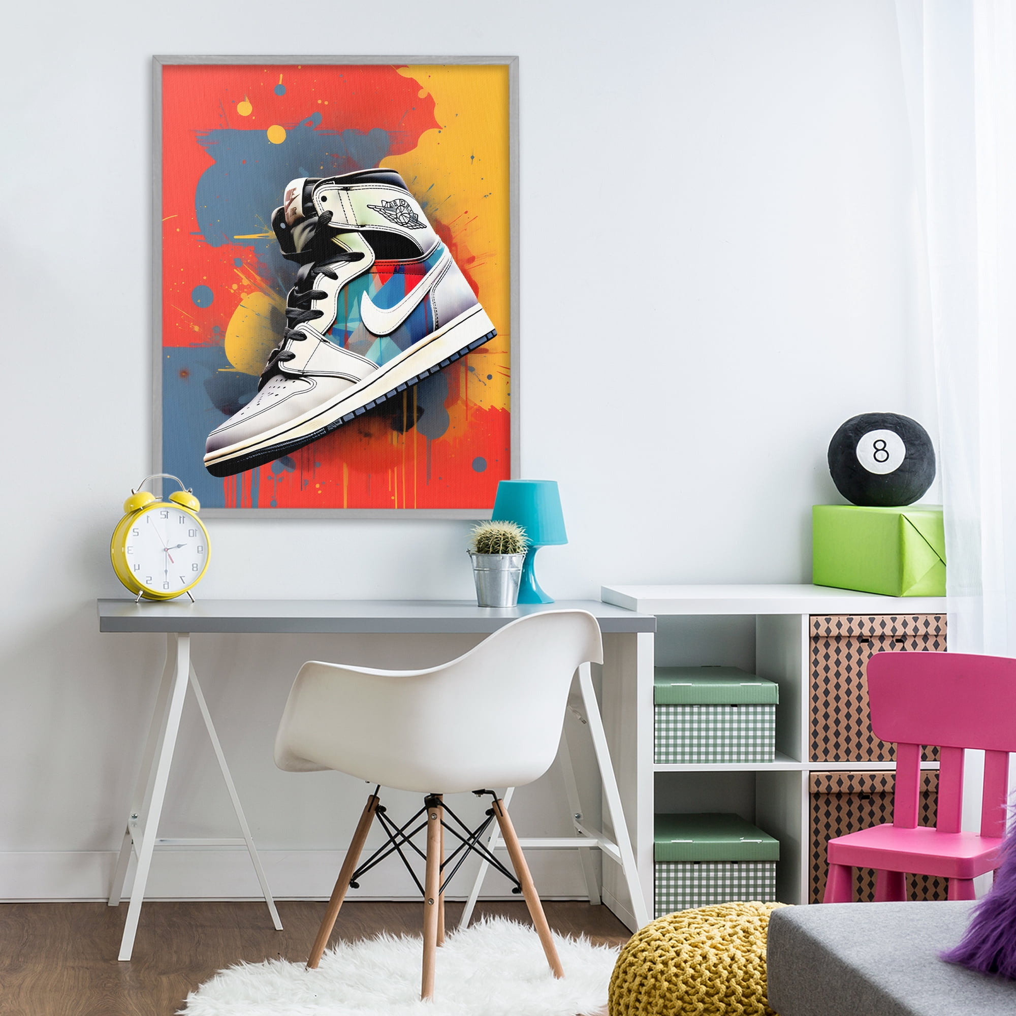 Stupell Industries Shoe With Colorblock Background Gray Framed Giclee Art, design by Creative Studio
