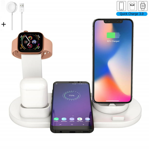 bijtend Handelsmerk Prediken 4 in 1 Wireless Charger Compatible Apple Airpods Charger and Apple Watch  Stand,Fast Wireless Charging Station for Multiple Devices Compatible with  iPhone X/XR/Xs Max/8/7/6/Samsung/Other Smart Phones - Walmart.com