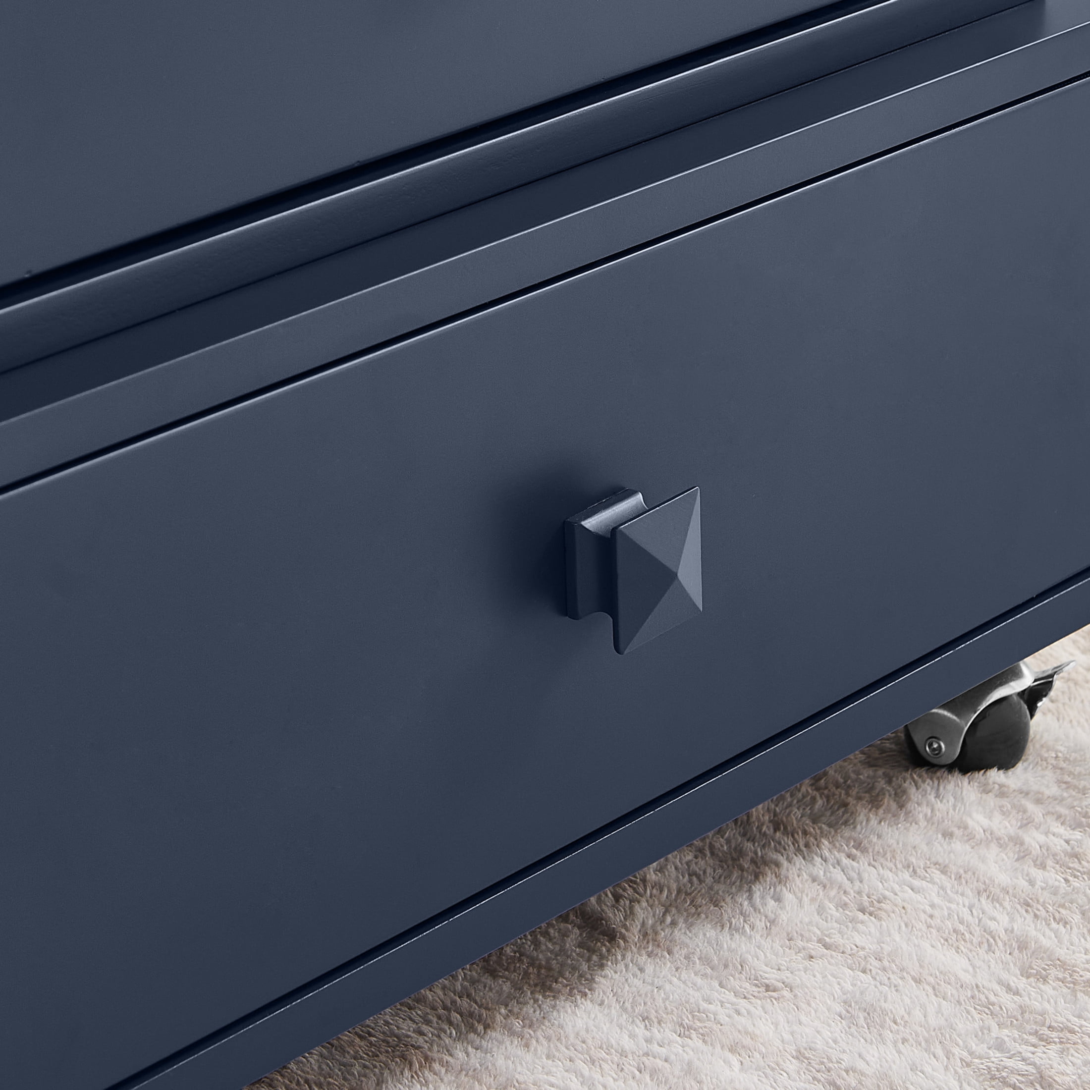 Noble House Arlais Adjustable Height Rolling End Table, High Gloss Lift Top Side Table with Charging Station, Blue