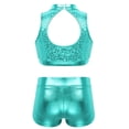 thumbnail image 2 of HULIJA Kids Girls Shiny Sequins Mock Neck Crop Top with Shorts Set Gymnastics Dancewear Lake Green 14, 2 of 7