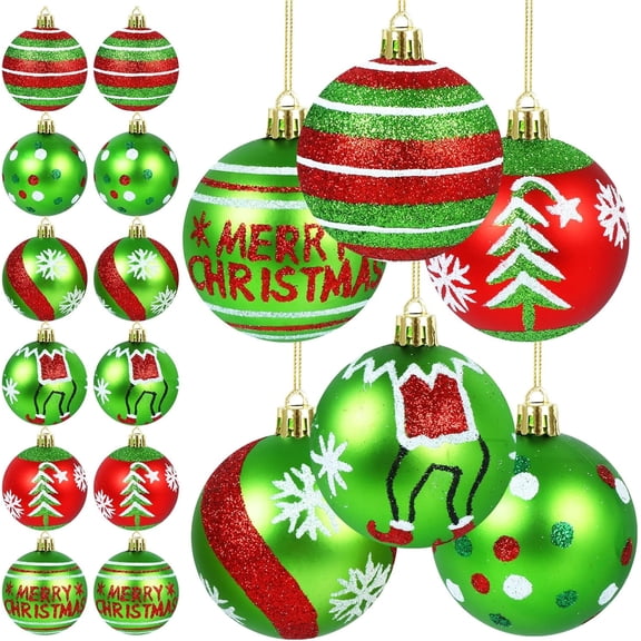 12pcs 2.4 Inch Christmas Elf Christmas Ball Ornaments Glittering Red and Green Swirl Candy Cane Elf Balls for Christmas Tree Decorations, Plastic Hanging Pendants for Home Indoor Holiday Party Decor