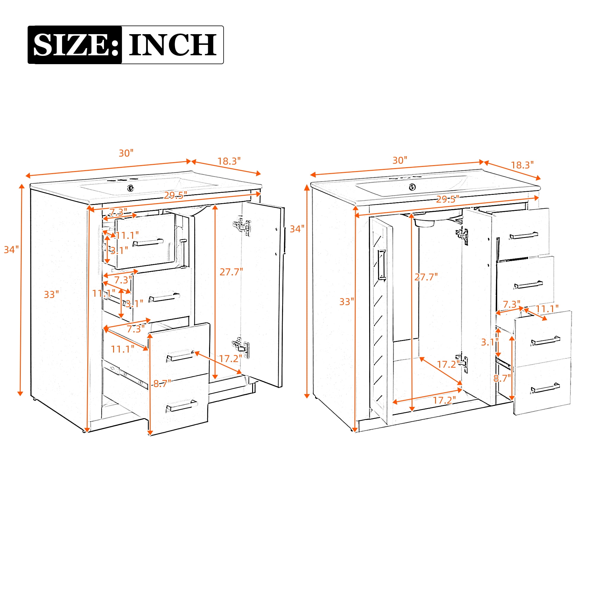 Euroco 60'' Bathroom Vanity with Ceramic Sink Combo,Solid Wood Frame Bathroom Storage Cabinet, Freestanding Vanity Set with 3 Drawers& Soft Closing Doors