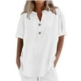 thumbnail image 3 of FAIWAD Linen Shirts for Women Button Up V Neck Loose Summer Short Sleeve Tops Dressy Casual Oversized Blouses, 3 of 6