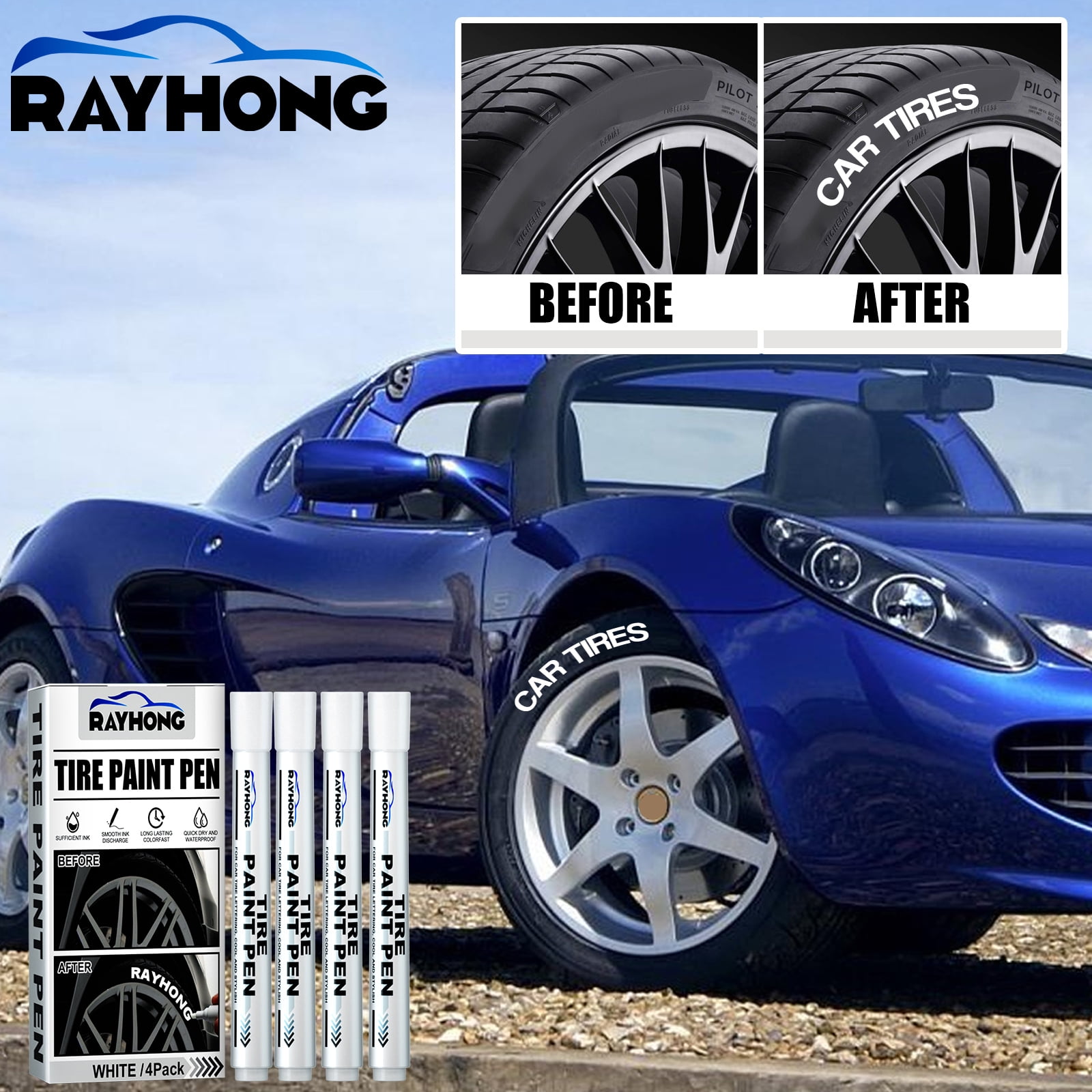 4pcs White Car Tyre Tread Pens Waterproof Rubber Permanent Painting Marker  Pen Universal Environmental Tire Graffti
