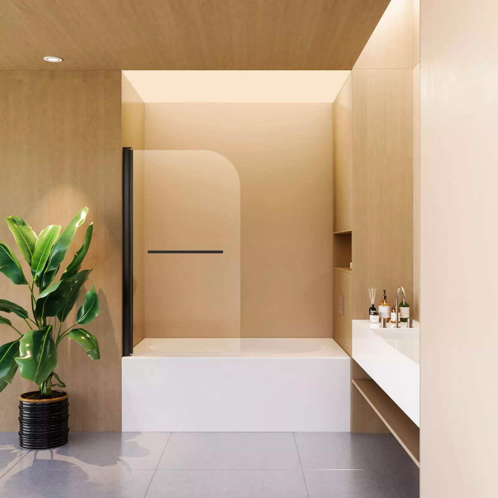 Frameless Pivot Shower Door Panel for Bathtub, 1/4" SGCC Tempered Glass, 31''x55'' Matte Black