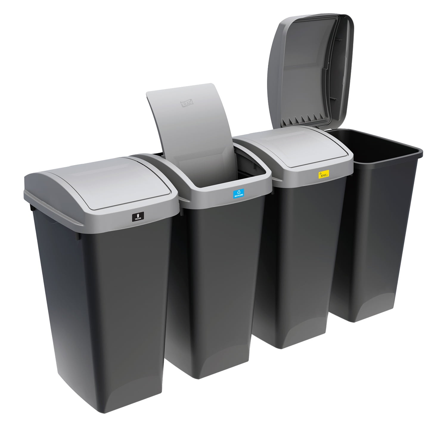 GLAD Kitchen Trash Can, 12 Gallon Plastic Garbage Bin with Swing Top Lid and Recycle Sticker, Grey