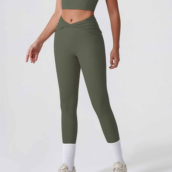Tummy Control Workout Leggings With Pockets High Waist Athletic Yoga Pants For Women Running, Fitness Army Green S