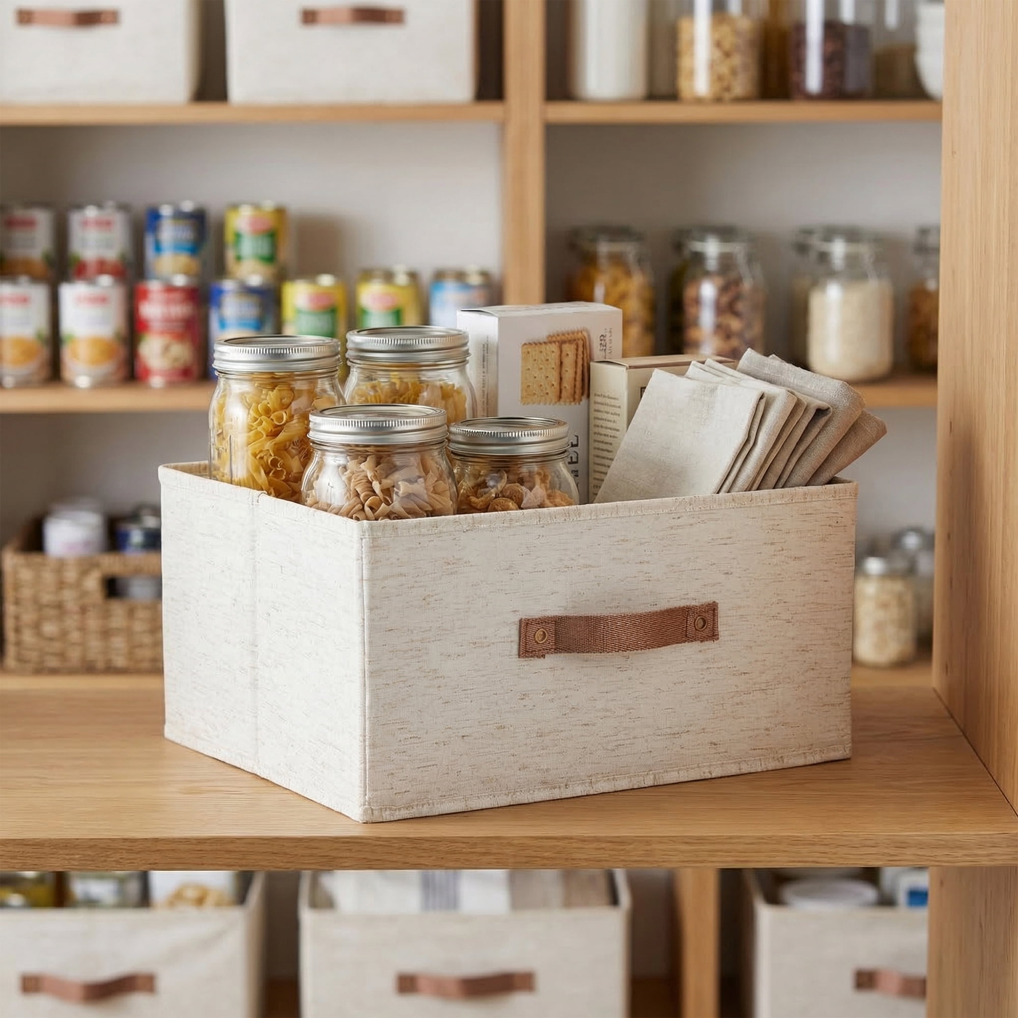 Unique Bargains 1pc Fabric Storage Bin with Handles Beige 15.7*11.8*7.9in