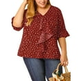 thumbnail image 3 of MODA NOVA Juniors Plus Size V Neck Smocked Sleeves Ruffled Front Solid Blouse, 3 of 7