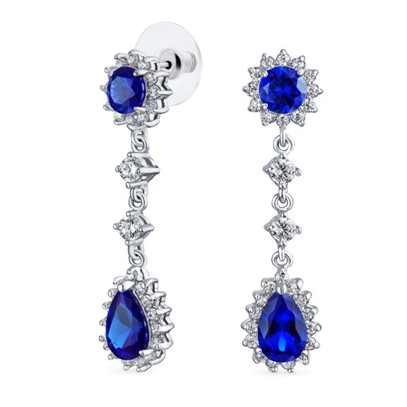 Bling Jewelry Womens Vintage Style Bridal CZ Dangle Chandelier Earrings with Gemstone Teardrop