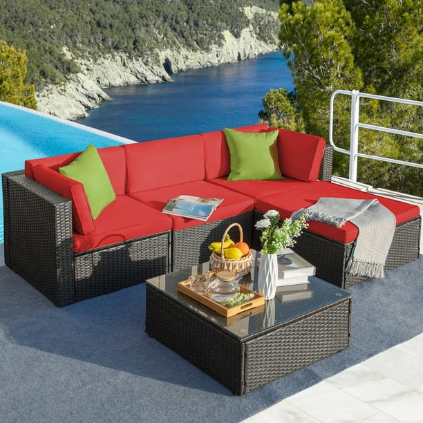 Walnew 5 Pieces Outdoor Patio Sectional Sofa Sets AllWeather PE Rattan