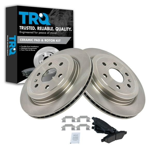TRQ Rear Brake Pad & Rotor Kit Brake Pads Brake Rotor Ceramic Fits Select 2010-2016 Cadillac SRX