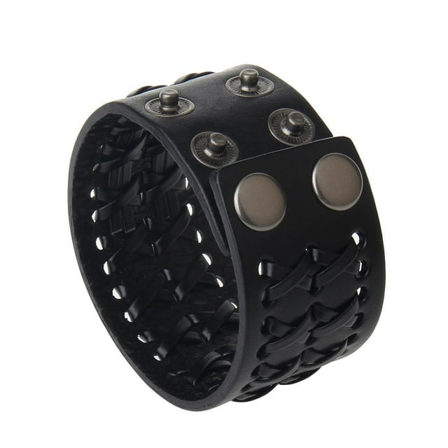 Brazalete Envoltura Hugo Pulsera Cruzada de Cuerdas PU Negro