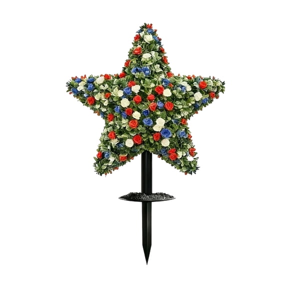 22" Large Artificial Five-Pointed Star Shaped Patriotic Topiary Trees – Green Faux Boxwood Star with Santa Hat for Holiday Decor - 250th Anniversary Merchandise for Front Door Outdoor Decor