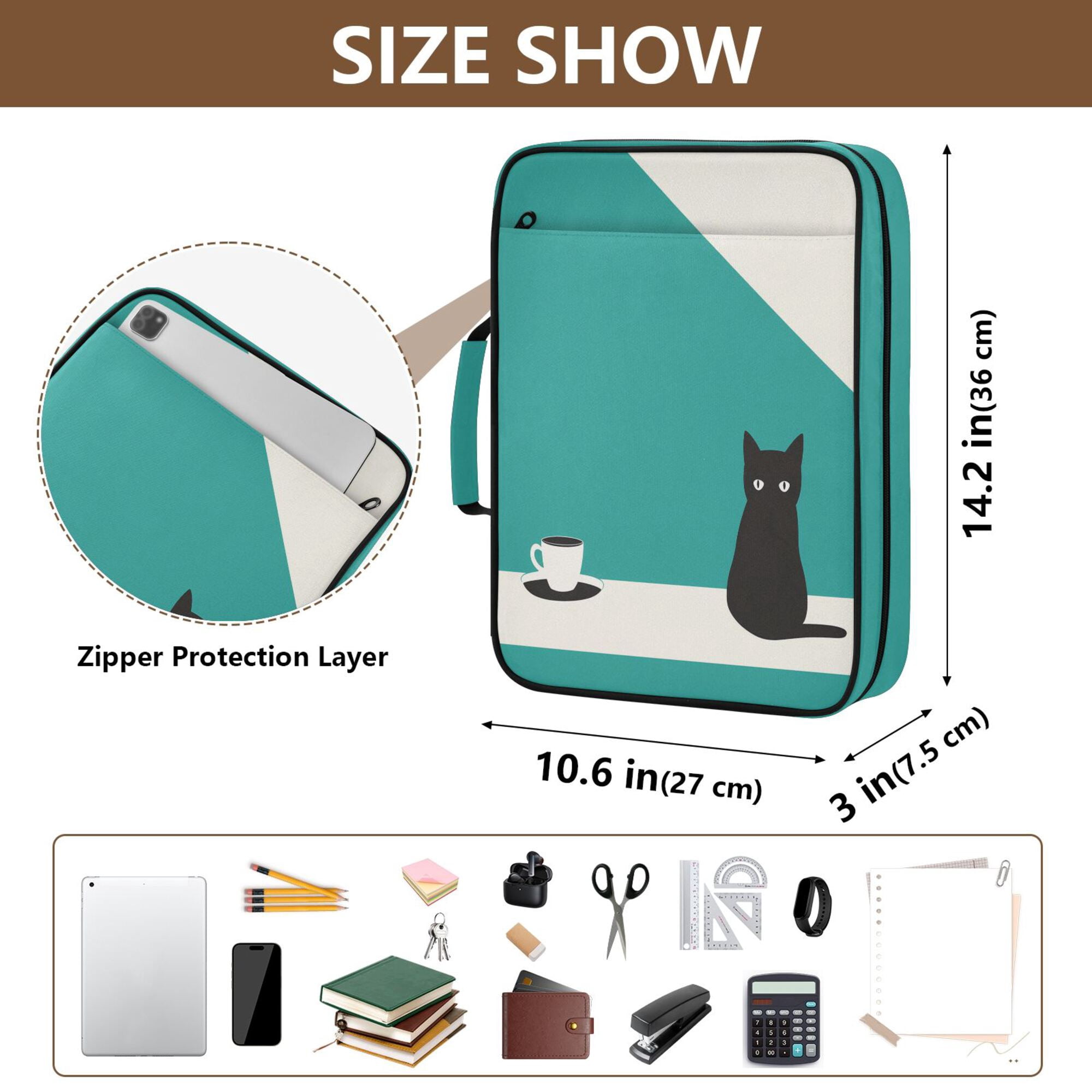 FORMRS Accordion File Folder A4 Size 7-Pocket Expanding Document Organizer Bag with 3 Ring Binder, Black Cat and Coffee