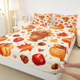 thumbnail image 4 of Manfei Orange Pumpkin Maples Queen Sheets,Fall Thanksgiving Print Queen Sheet Sets,4 Pieces,1 Flat Sheet,1 Fitted Sheet and 2 Pillowcases, 4 of 6