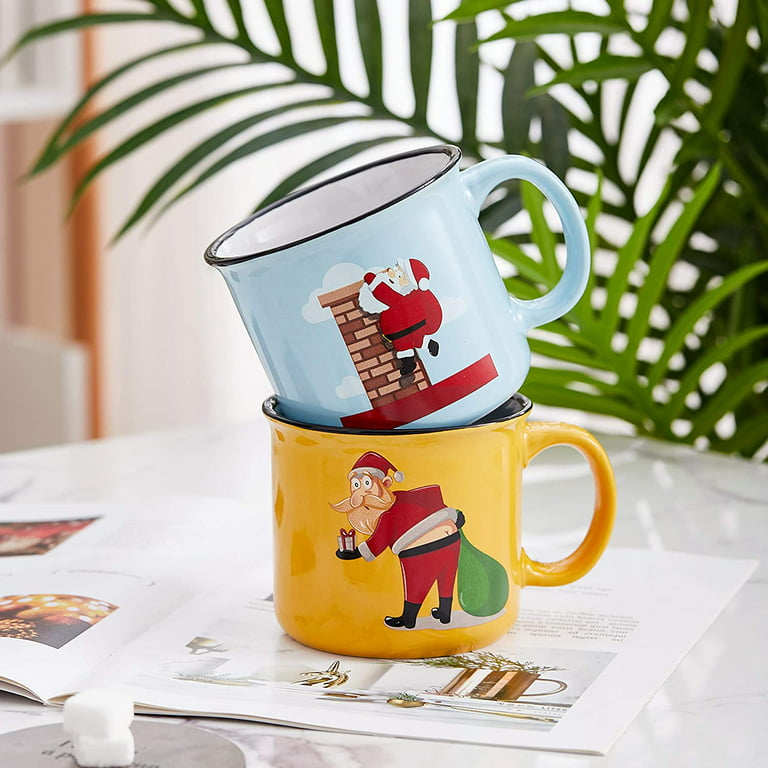 Set of 6 Large-Sized 14 Ounce Ceramic Coffee Mugs Christmas Theme