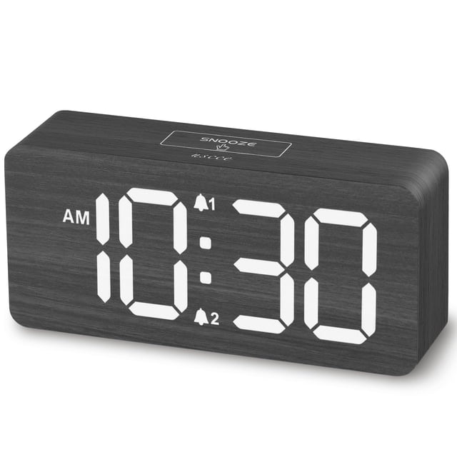 Reloj despertador digital USCCE de madera con números grandes - gris
