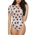 thumbnail image 1 of Lsque Coccinelles Rouges sur Fond Noir à Pois Col Rond Manches Courtes Justaucorps Basique T-Shirts Hauts Grenouillère Adulte Mignon Pyjama-Moyen, 1 of 7
