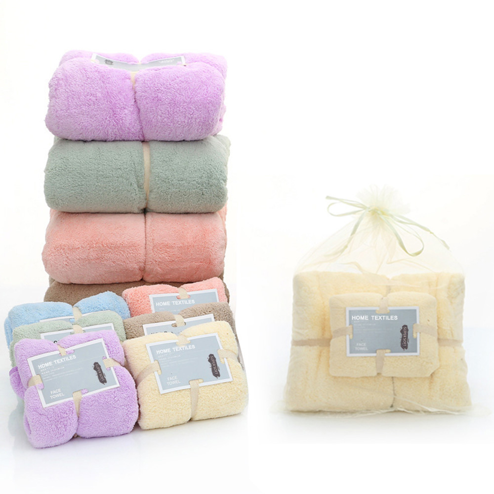 2Pcs/Set Coral Fleece Bath Towels Soft Comfortable Microfiber Towel