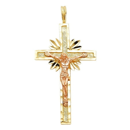 Topaz Cross (Diamond Cut Religious 14k Two Tone Yellow & Rose Gold Cross Jesus Crucifix Christ Charm 1 1/4